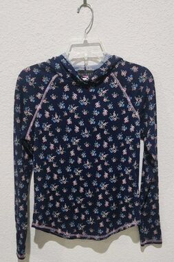 DISCREET Girls Navy Pink Floral Knit Long Sleeve Crew Neck Pullover Casual Top